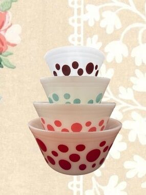 Vintage Federal Glass Polka Dot Mixing Bowls